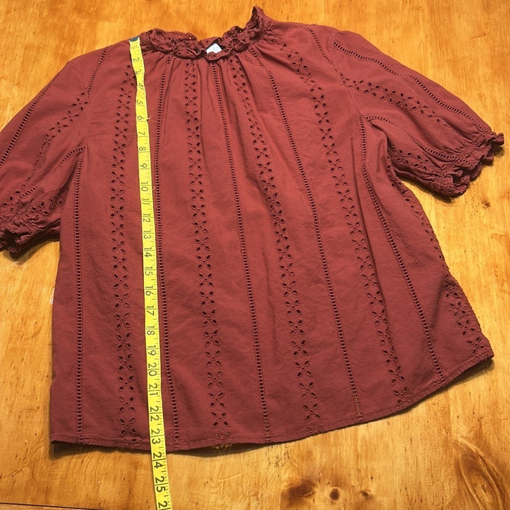 Universal Thread Cottagecore Prairie Rust Cotton Eyelet Ruffle Puff Sleeve Top - Picture 4 of 8